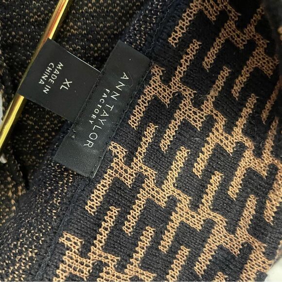 Ann Taylor Factory Long Open Front Long Cardigan Sweater Black Brown Size XL - Picture 6 of 7